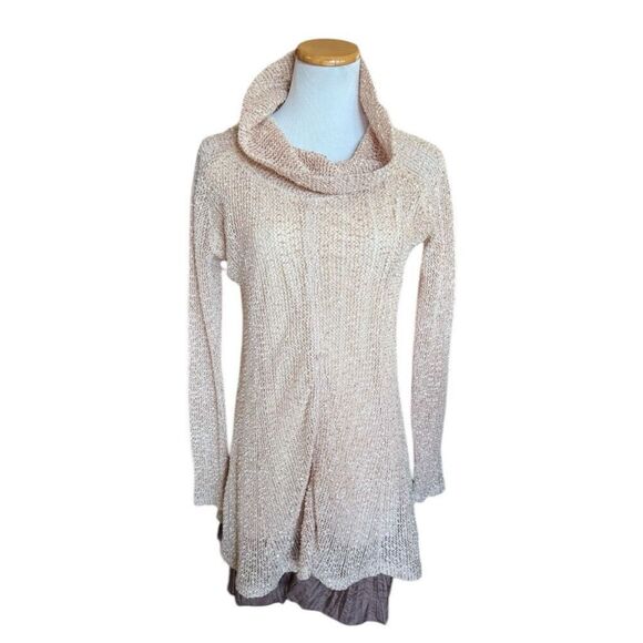Womens Altard State Oatmeal Metallic Fleck Knit Cowl Neck Tunic Dress - Sz L - Picture 1 of 2